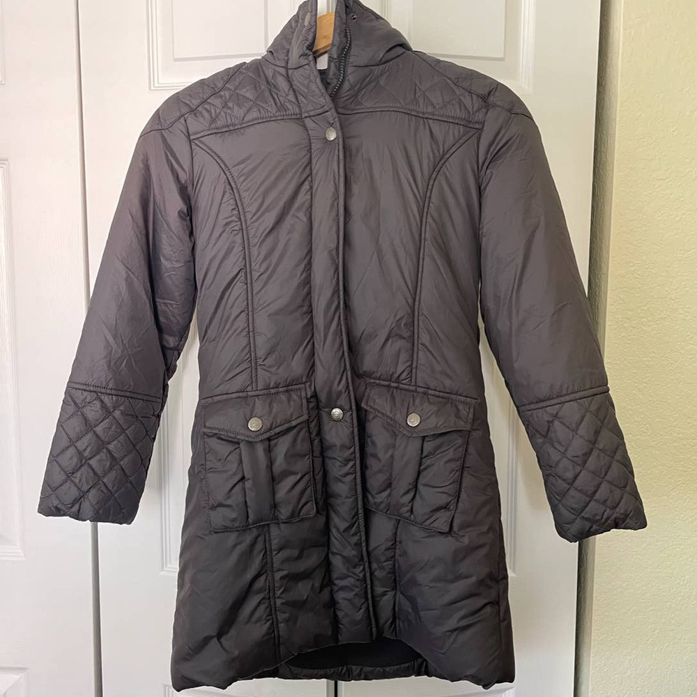 Zara Gray Puffer Coat with Faux Fur Lined Hood and Fleece Lining • Size 11-12 🗣